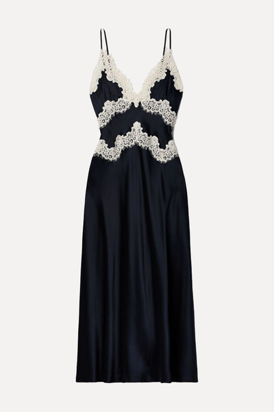 Obelia Corded Lace-Trimmed Silk-Satin Midi Dress from Dôen