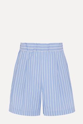 Zurich Blue & White Stripe Cotton Silk Short from Asceno