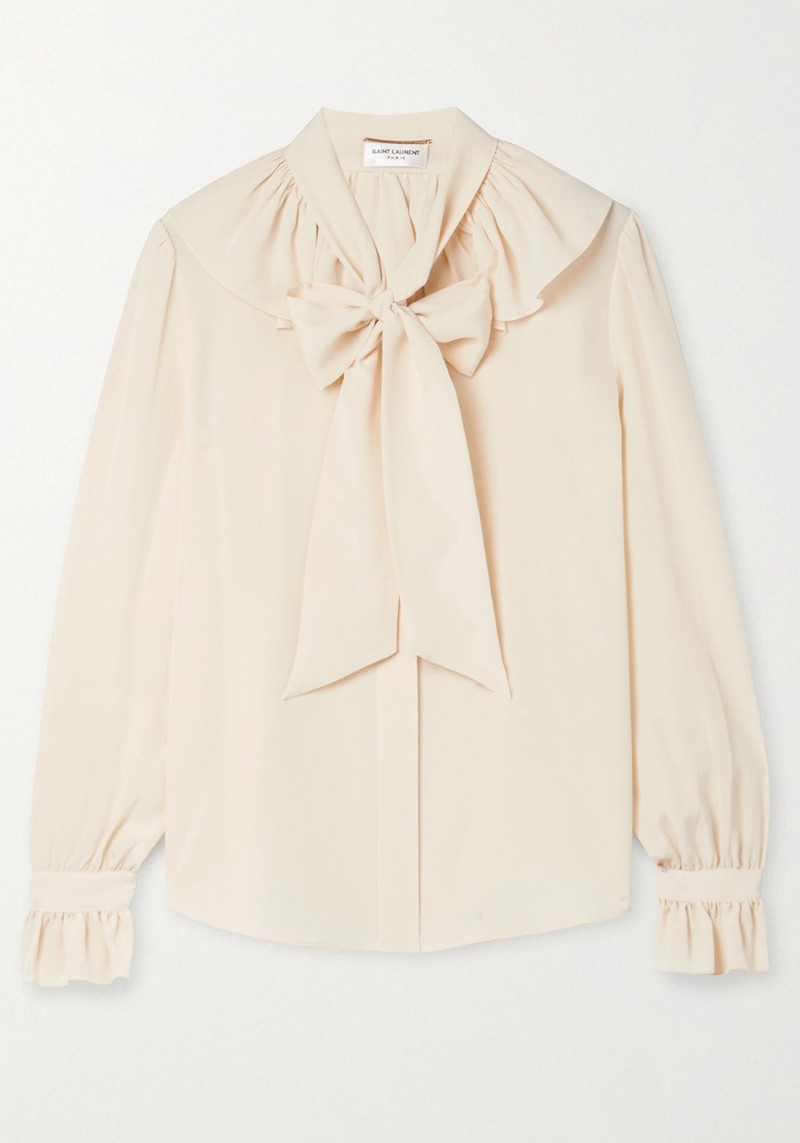 Pussy-bow ruffled silk crepe de chine blouse from Saint Laurent