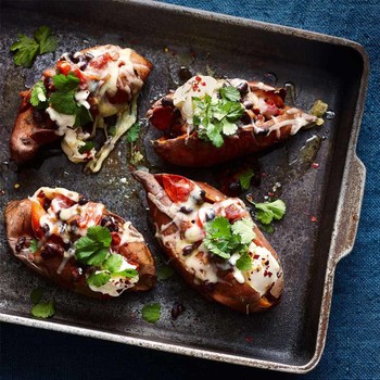 Sweet Potato Jackets With Gruyere And Black Beans