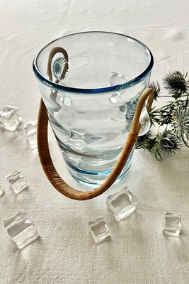 Blue Glass & Rattan Ice Bucket from Holmgaard