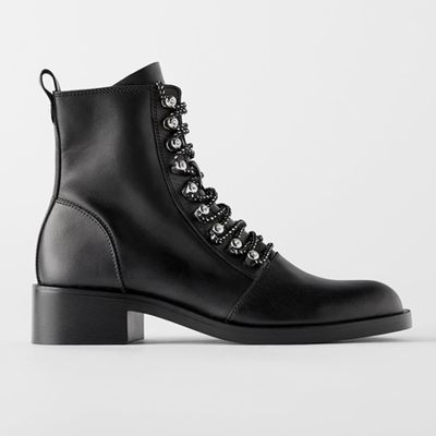  Studded Flat Leather Biker Ankle Boots from Zara