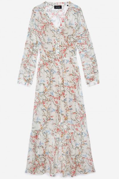 Bird Print Muslin Crepe Silk Dress from The Kooples