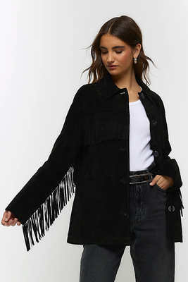Suede Fringed Jacket from River Island