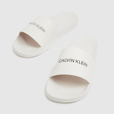 White Institutional Slide Sandals