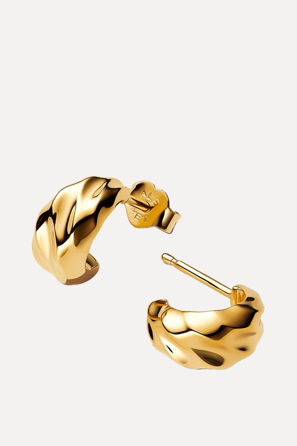 Rippled Open Hoop Earrings 14k Gold Plating