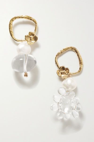 Water Drops Gold-Tone, Quartz & Pearl Earrings from Anita Berisha