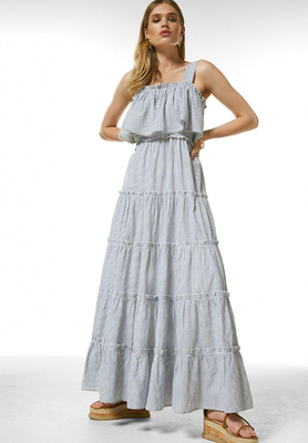 Tiered Woven Stripe Maxi Dress