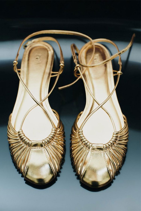 Metallic-Effect Strappy Cage Sandals