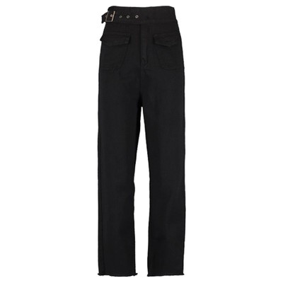 Black Belted Frayed Hem Mom Jeans