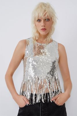 Sequinned Top With Fringing from Zara