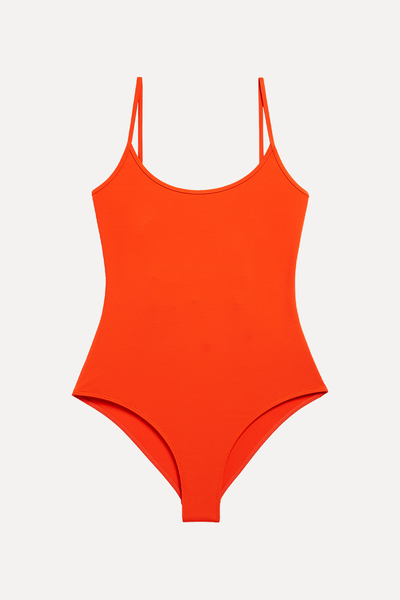 Red Tie Back Spaghetti Strap Swimsuit from Monki