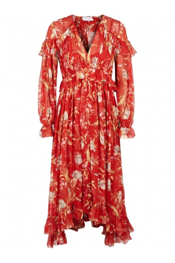  Corsair Iris Red Floral-Print Georgette Dress from Zimmermann