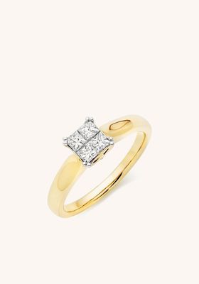 18ct Gold Diamond Princess Cut Cluster Ring