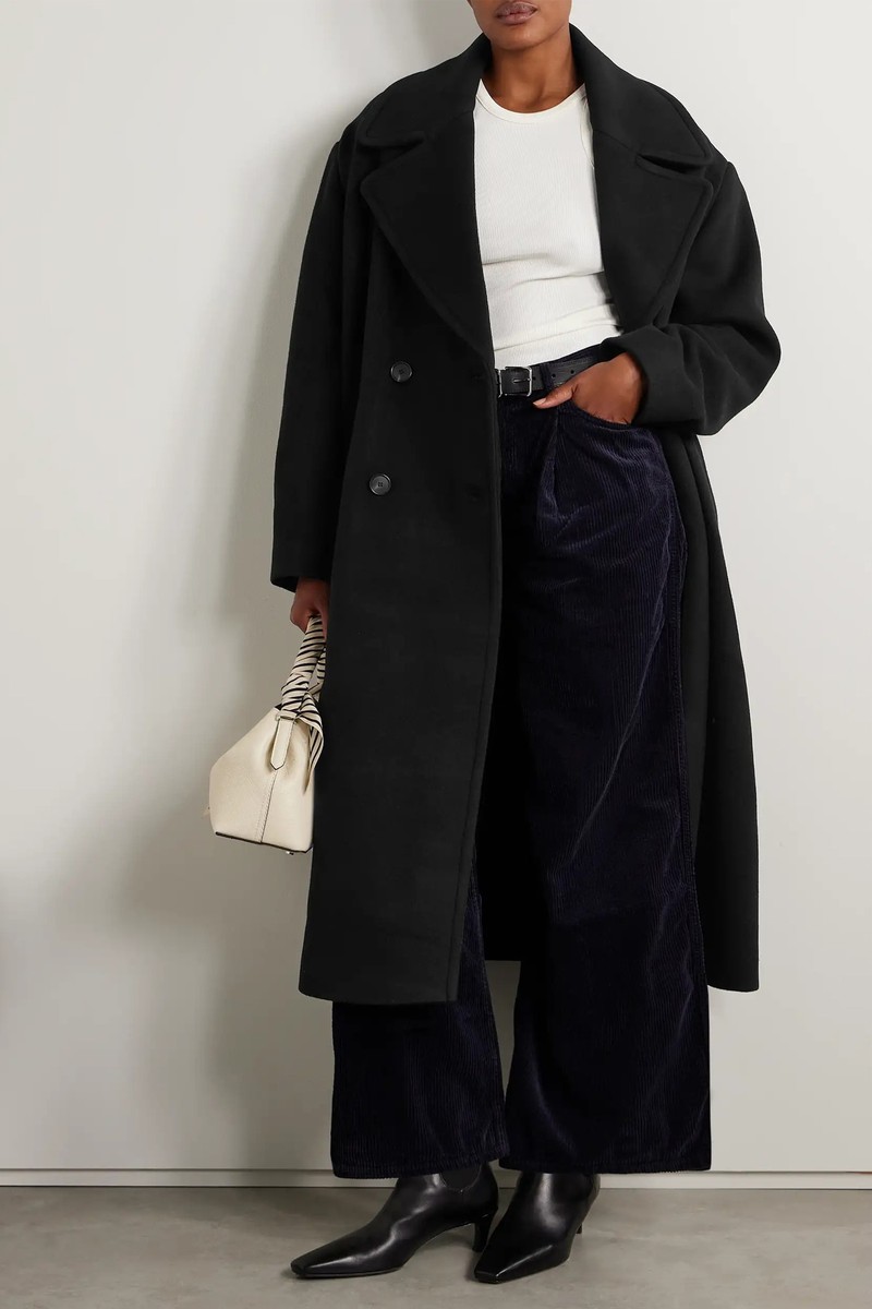 The Cocoon Double-Breasted Wool-Blend Felt Coat from GOLDSIGN