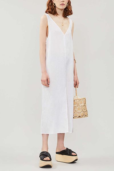 Monique Sleeveless Linen Midi Dress from Reformation 