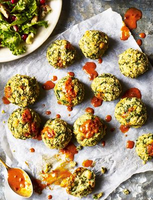 Spinach Falafels With Harissa & Kale