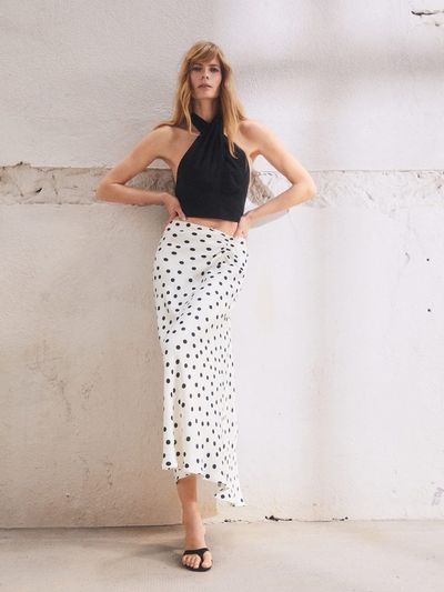 Satin Polka-Dot Skirt