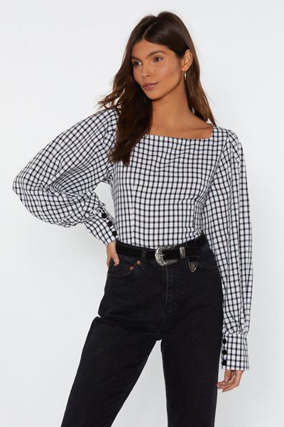 Checked Puff Sleeve Blouse from Nasty Gal