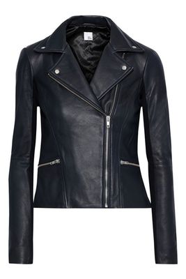 Lovisa Ribbed Knit-Paneled Leather Biker Jacket