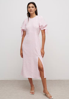 Pink Textured Gingham Esme Tie Sleeve Midi Dress  from Nobody's Child