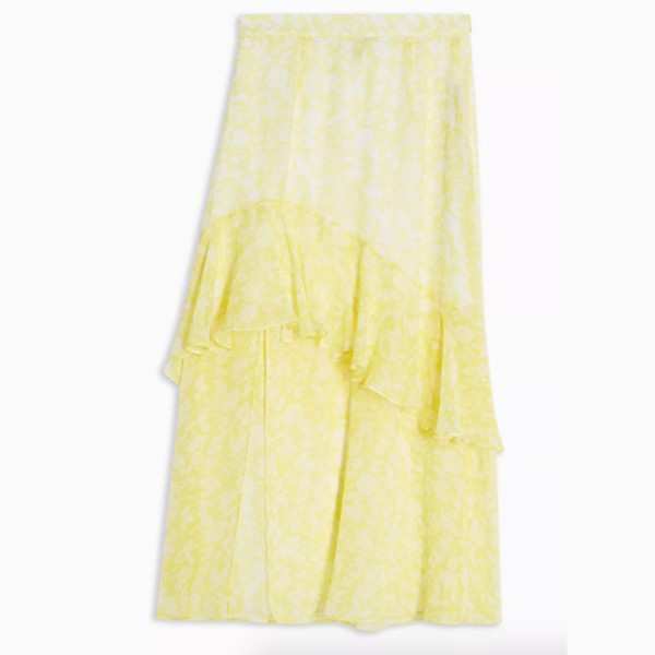 Yellow Chiffon High Low Ruffle Skirt