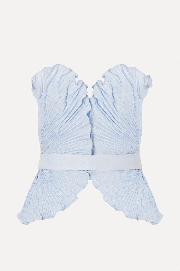 De Tres Strapless Pleated Linen Top from Andres Otalora