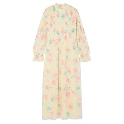 Ruffled Floral-Print Plissé-Georgette Midi Dress, £170 | Ganni