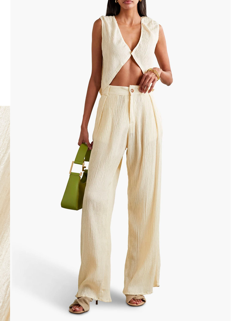 Hali Crinkled Bamboo and Silk-Blend Wide-Leg Pants £153 (were £255) | Savannah Morrow