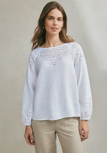 Broderie-Detail Linen Blouse