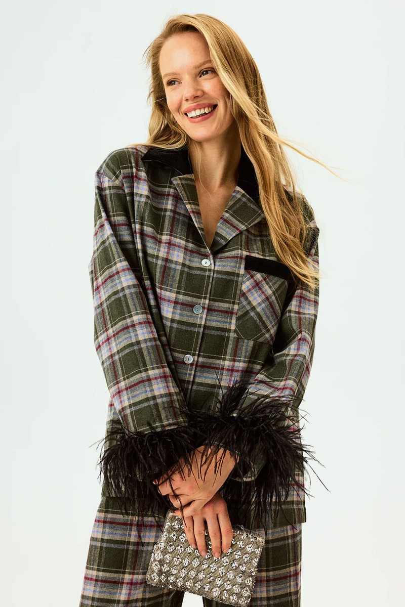Checked Cotton-Flannel Set With Detachable Feathers from Sleeper