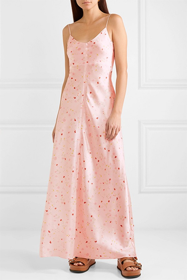 Floral-Print Silk-Blend Satin Maxi Dress from Ganni
