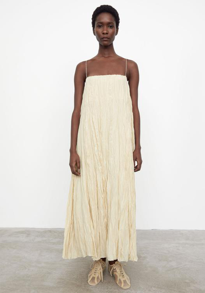 Crinkled Silk Slip Dress Champagne from Totême