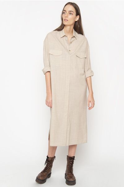 Woven Beige Midi Shirt Dress from Frankie Shop