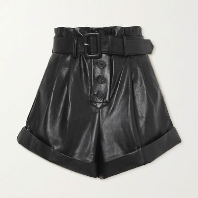 Belted Faux Leather Shorts from Self-Portrait