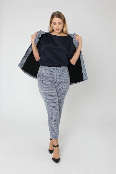 Blue Jacquard Tailored Trousers