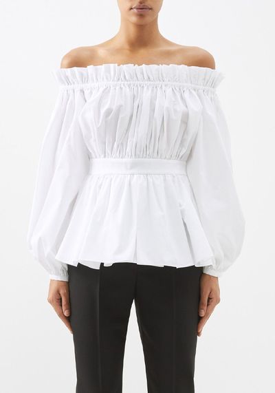 Ruffled Off The Shoulder Poplin Top from Alexander Mcqueen