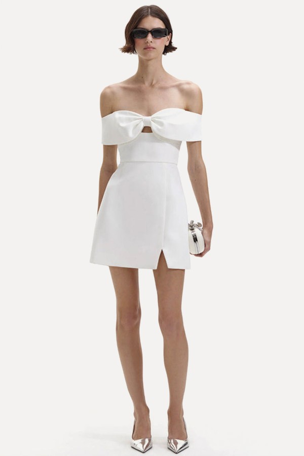 Bow Off-Shoulder Crêpe Mini Dress from Self-Portrait