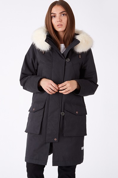 ARIA Faux Fur Hood Parka, Black