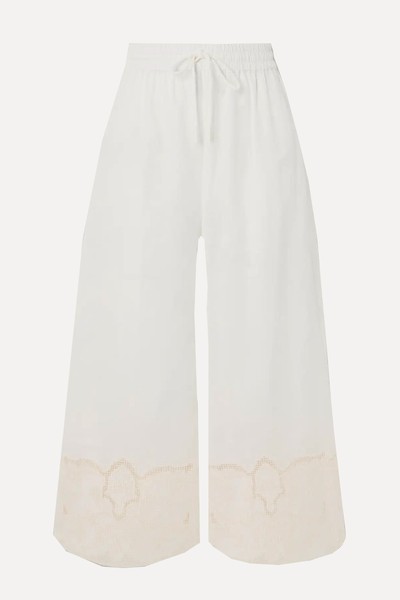 Pegasus Cropped Embroidered Linen Wide-Leg Pants from Alémais