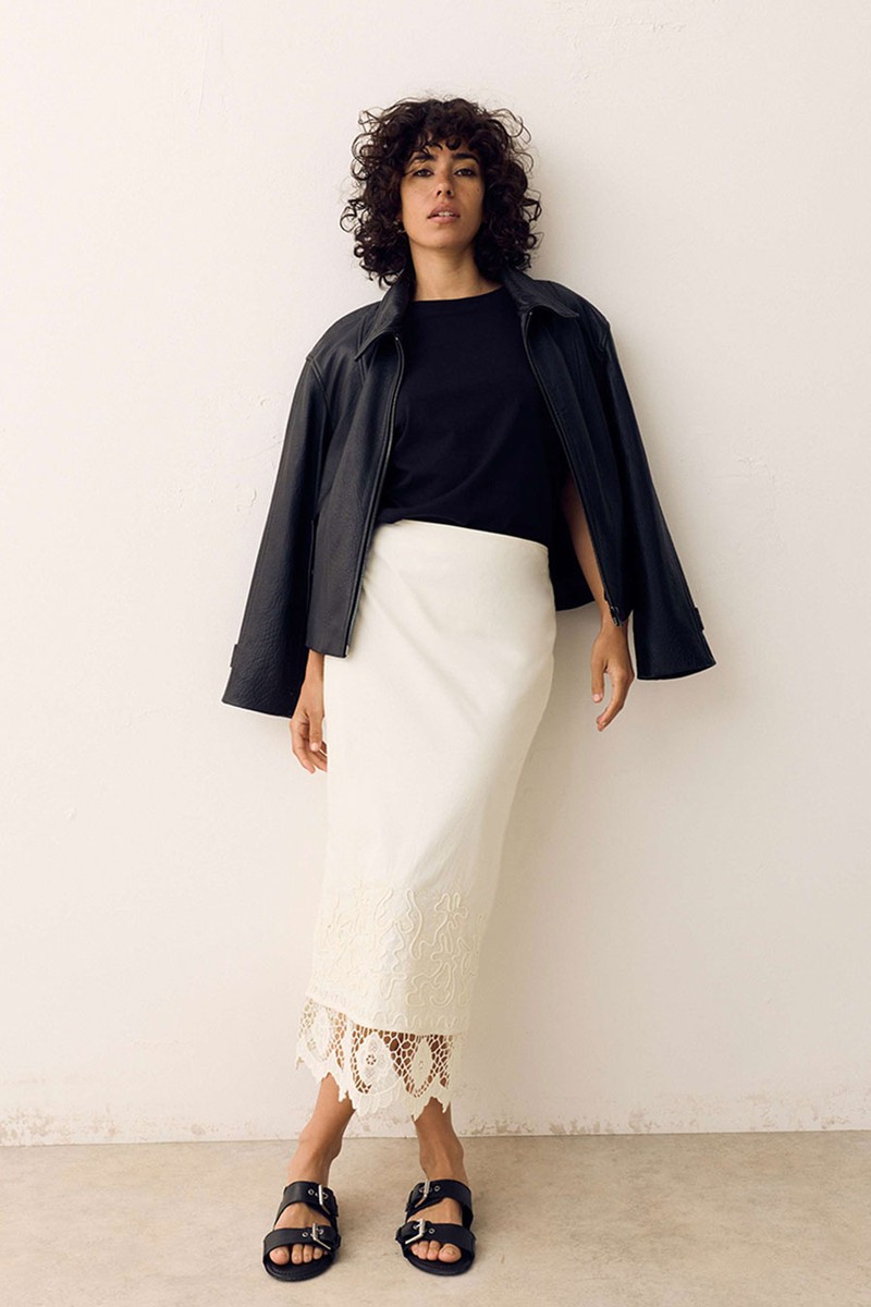Pure Cotton Embroidered Midaxi Column Skirt from Per Una
