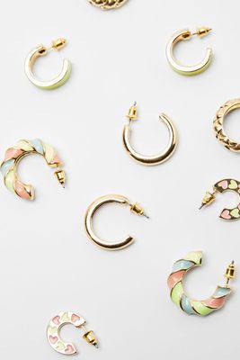 Set Of 5 Pairs Of Enamelled Hoop Earrings
