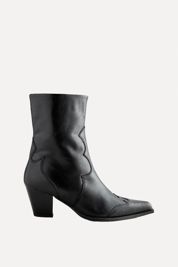 Signature Premium Leather Point Toe Block Heel Western Boots from Next