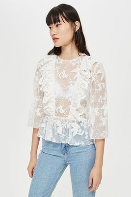 Ruffle Embroidered Top from Topshop