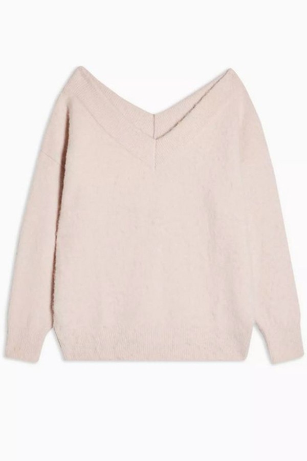 Pink Knitted Brushed Bardot Jumper
