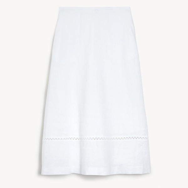 Pure Linen Broderie Midi A-Line Skirt