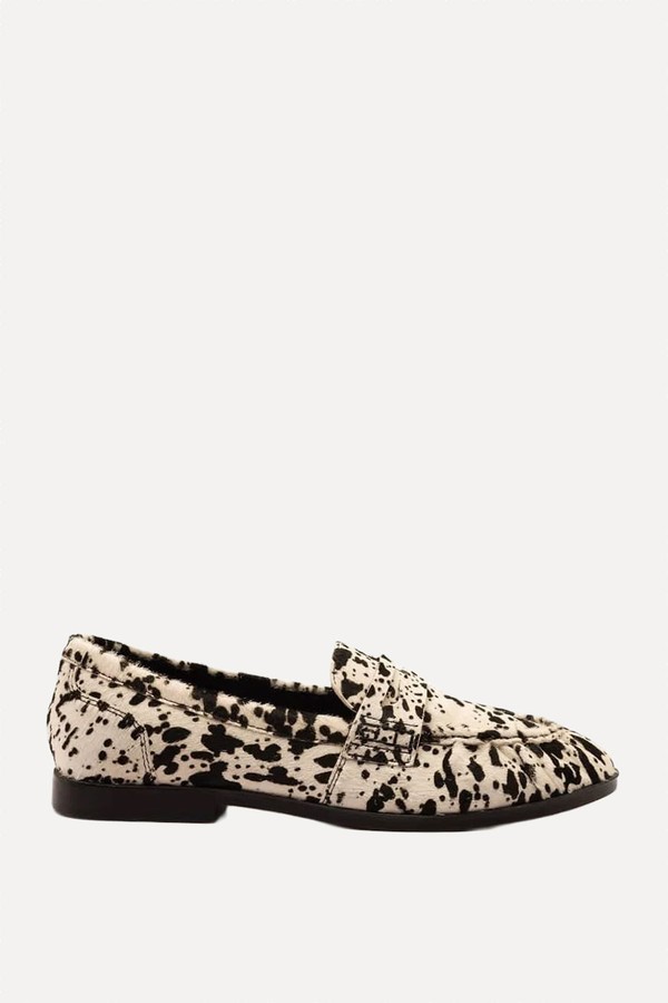 Sienna Cow-Print Suede Leather Ruched Loafers from Off The Hook