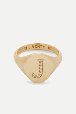 9ct Gold & Diamond Initial Liberty Signet Ring from Liberty