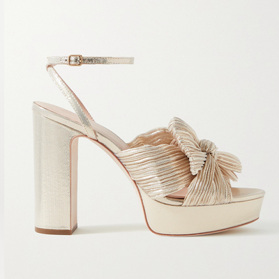 Natalia Bow-Embellished Plissé-Lamé Platform Sandals from Loeffler Randall