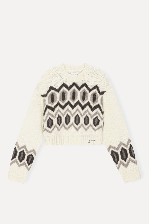 Chunky Wool Cropped O-Neck Sweater from Ganni
